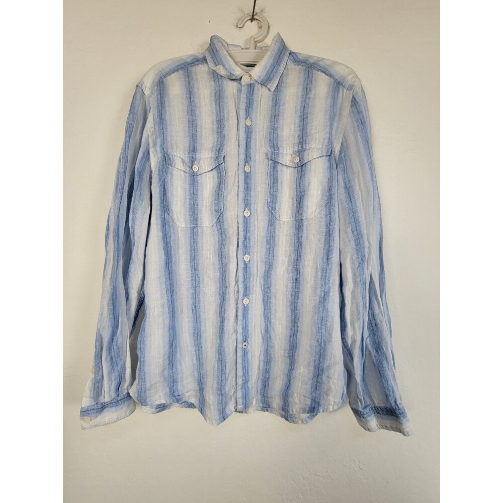 Tommy Bahama Relax Mens Blue White Striped Linen Button-Up Shirt Small Pockets